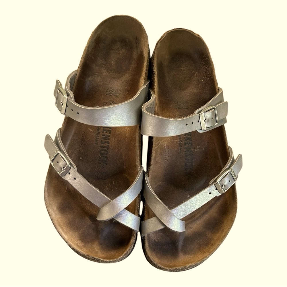 Birkenstock Mayari Women's Silver Strappy Sandals Sz 40 EU 9 - 9.5  GUC